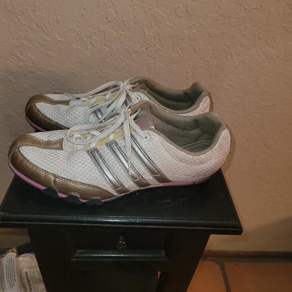 ADIDAS Cushion Running Shoes Women's Gold Pink Silver Athletic - Picture 2 of 5